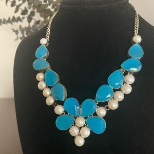 Blue Quartz and Freshwater Pearl Sterling Necklace
